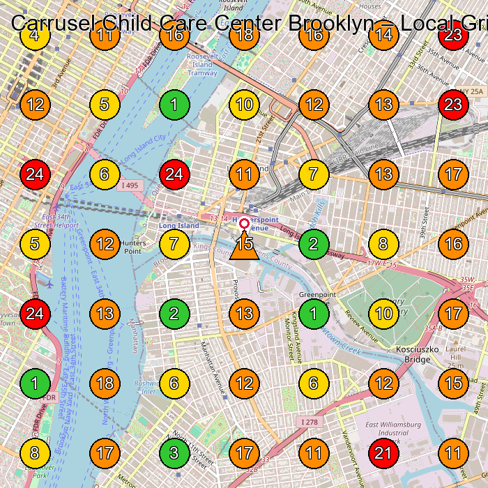 Carrusel Child Care Center Brooklyn Day Care Center GeoGrid ranking map for Brooklyn NY